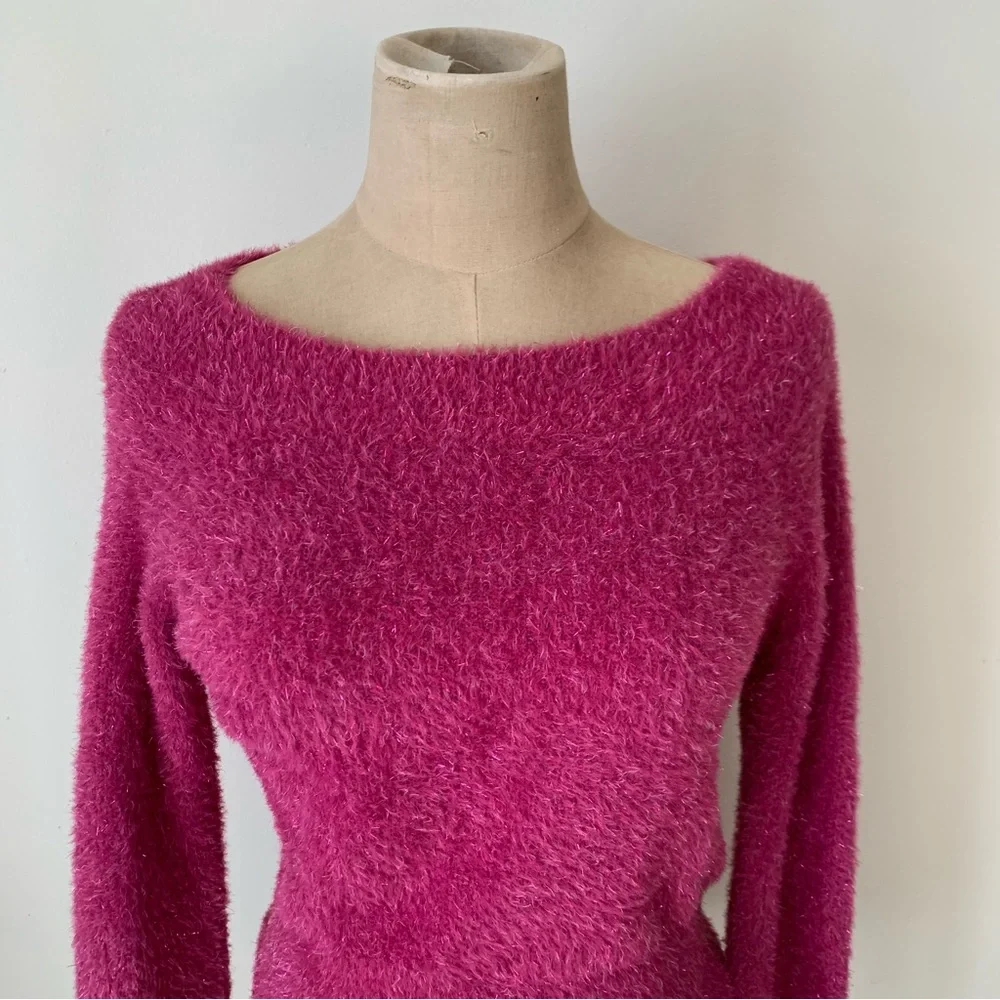 Happily Grey Hot Pink Shimmer Fuzzy Sweater - Picture 2 of 6